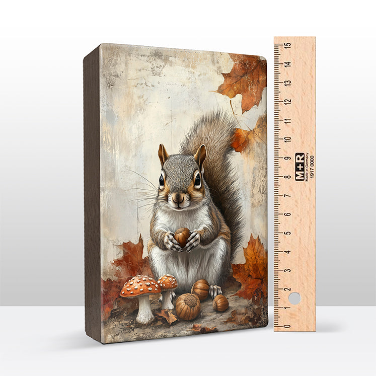 Artchoices exclusive: 108. Eekhoorn met nootjes op houten paneel(tje) klein