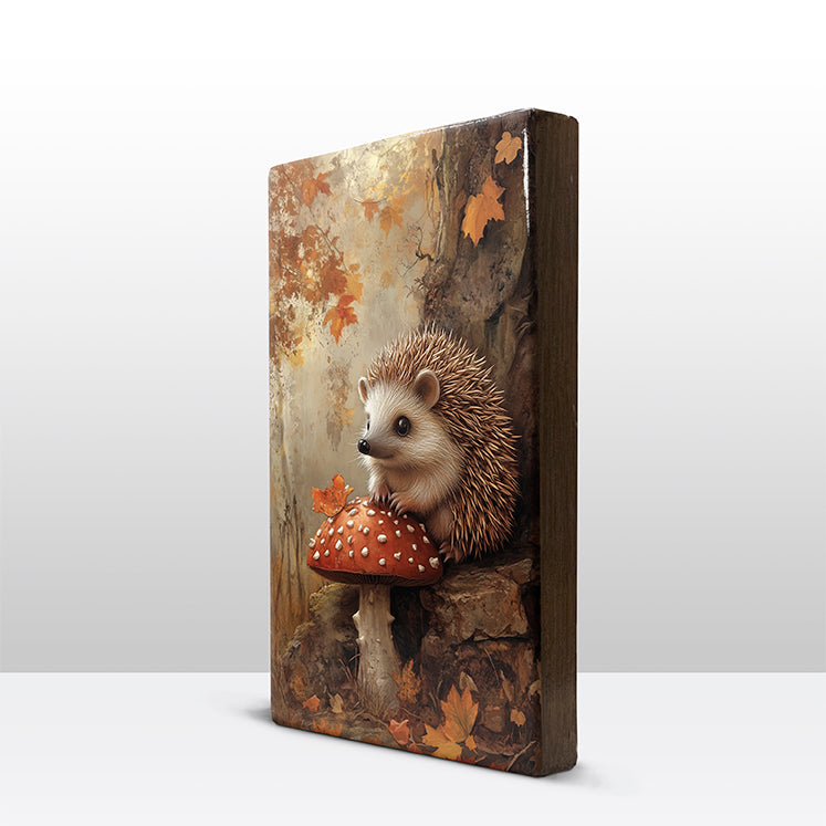 Artchoices exclusive: 111. Egeltje met paddenstoel op houten paneel(tje) klein