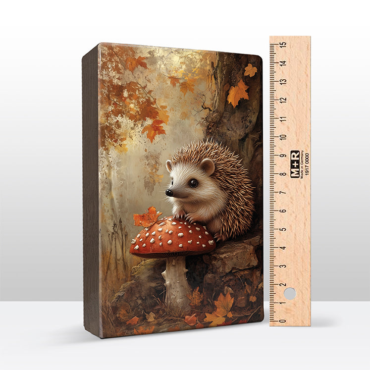 Artchoices exclusive: 111. Egeltje met paddenstoel op houten paneel(tje) klein