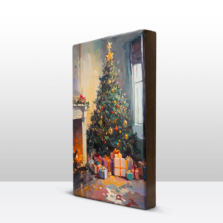 Artchoices exclusive: 150. Kerstboom met cadeautjes op houten paneel(tje) klein