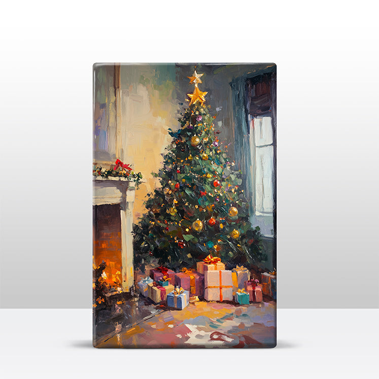 Artchoices exclusive: 150. Kerstboom met cadeautjes op houten paneel(tje) klein