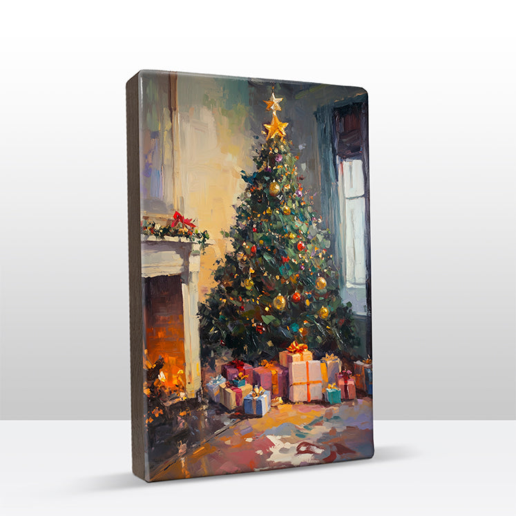 Artchoices exclusive: 150. Kerstboom met cadeautjes op houten paneel(tje) klein