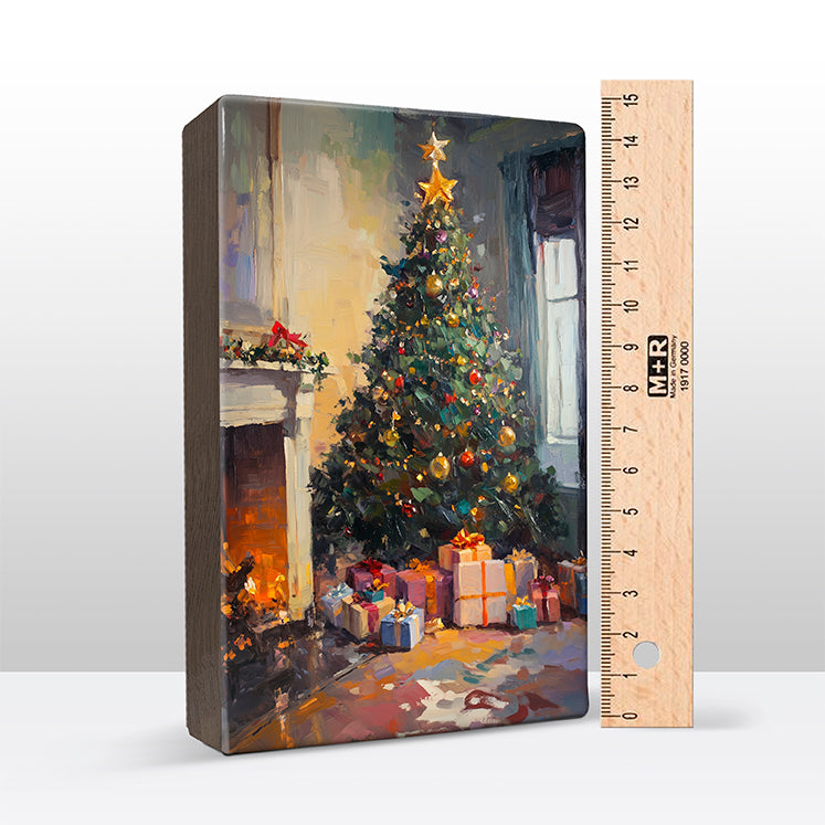 Artchoices exclusive: 150. Kerstboom met cadeautjes op houten paneel(tje) klein