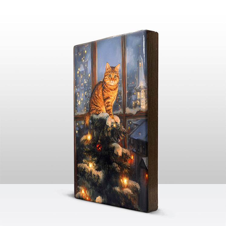 Artchoices exclusive: 153. Kerstboom met kat in de top 3 op houten paneel(tje) klein