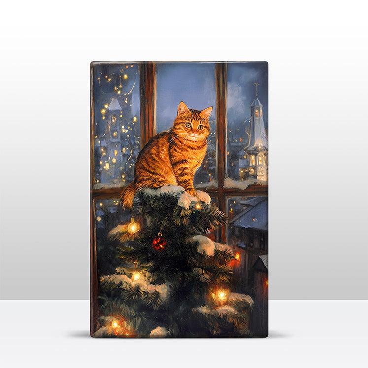 Artchoices exclusive: 153. Kerstboom met kat in de top 3 op houten paneel(tje) klein