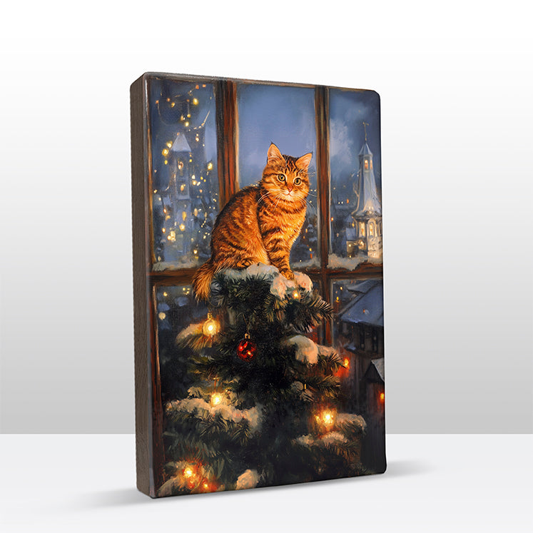 Artchoices exclusive: 153. Kerstboom met kat in de top 3 op houten paneel(tje) klein