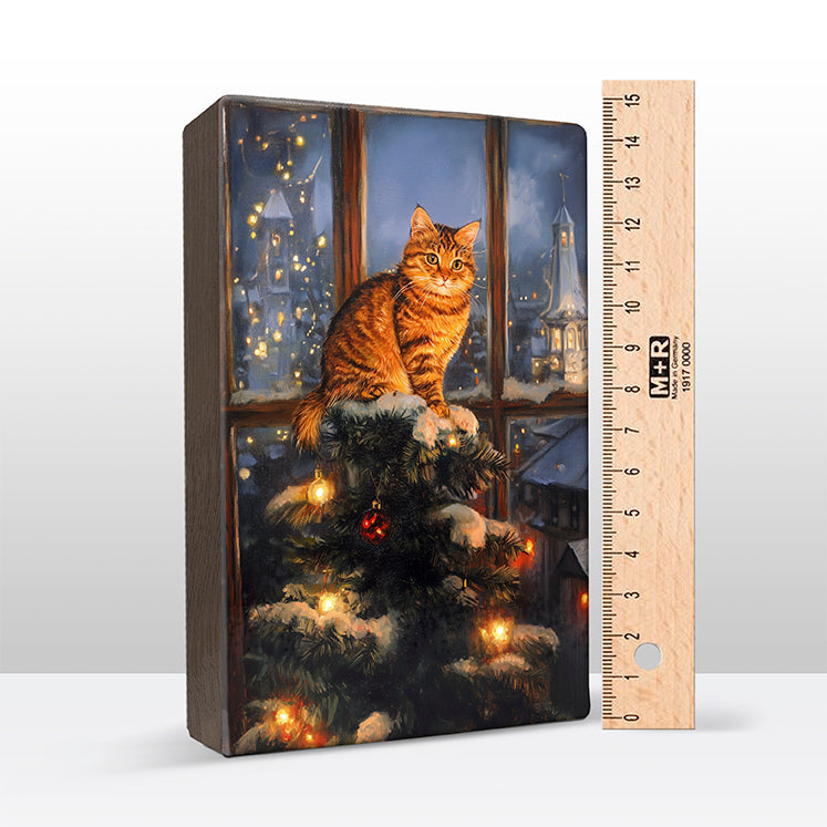 Artchoices exclusive: 153. Kerstboom met kat in de top 3 op houten paneel(tje) klein