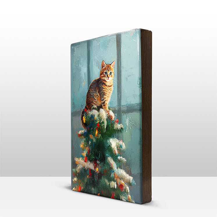 Artchoices exclusive: 154. Kerstboom met kat in de top 4 op houten paneel(tje) klein