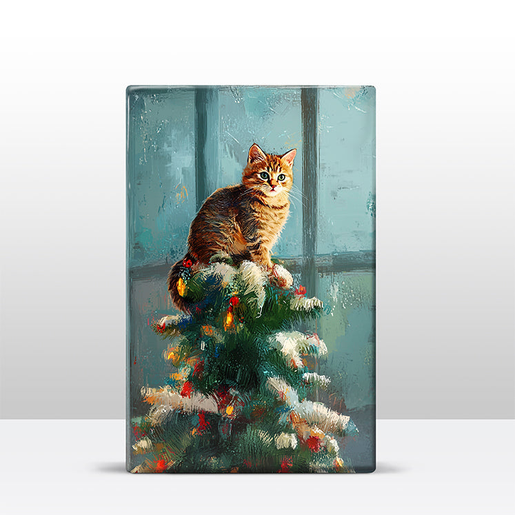 Artchoices exclusive: 154. Kerstboom met kat in de top 4 op houten paneel(tje) klein
