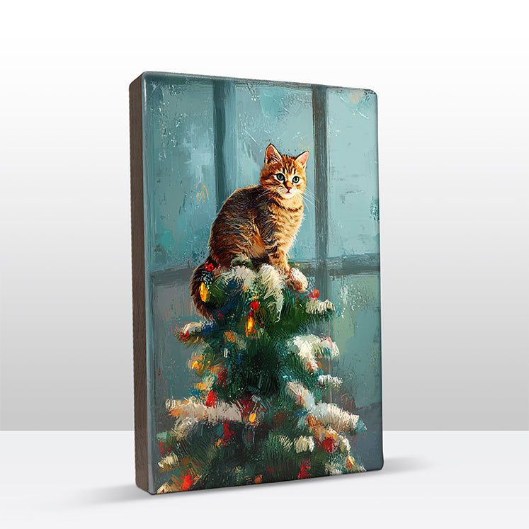 Artchoices exclusive: 154. Kerstboom met kat in de top 4 op houten paneel(tje) klein