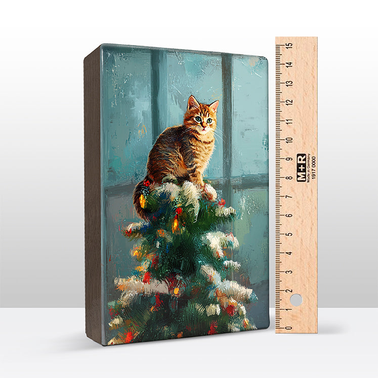 Artchoices exclusive: 154. Kerstboom met kat in de top 4 op houten paneel(tje) klein