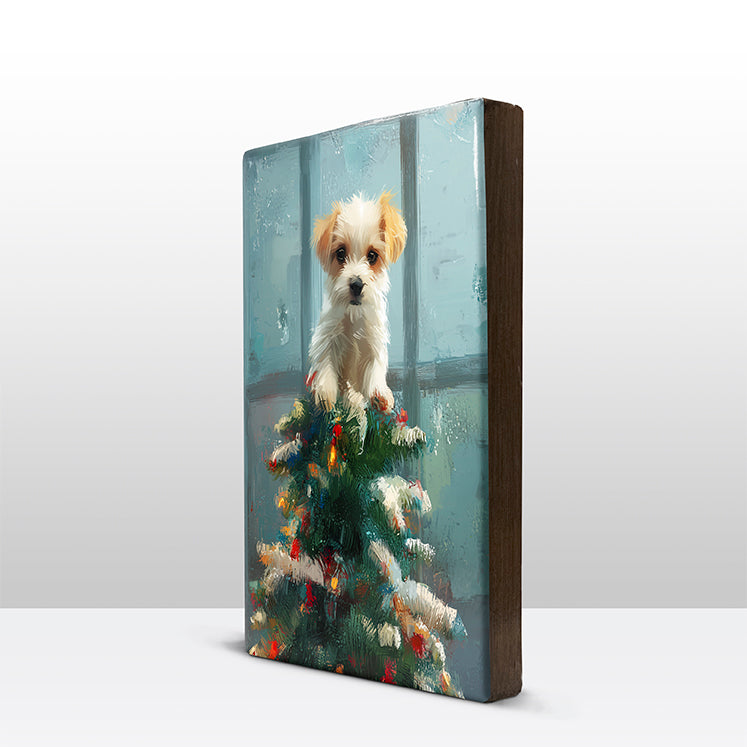 Artchoices exclusive: 156. Kerstboom met hondje in de top op houten paneel(tje) klein