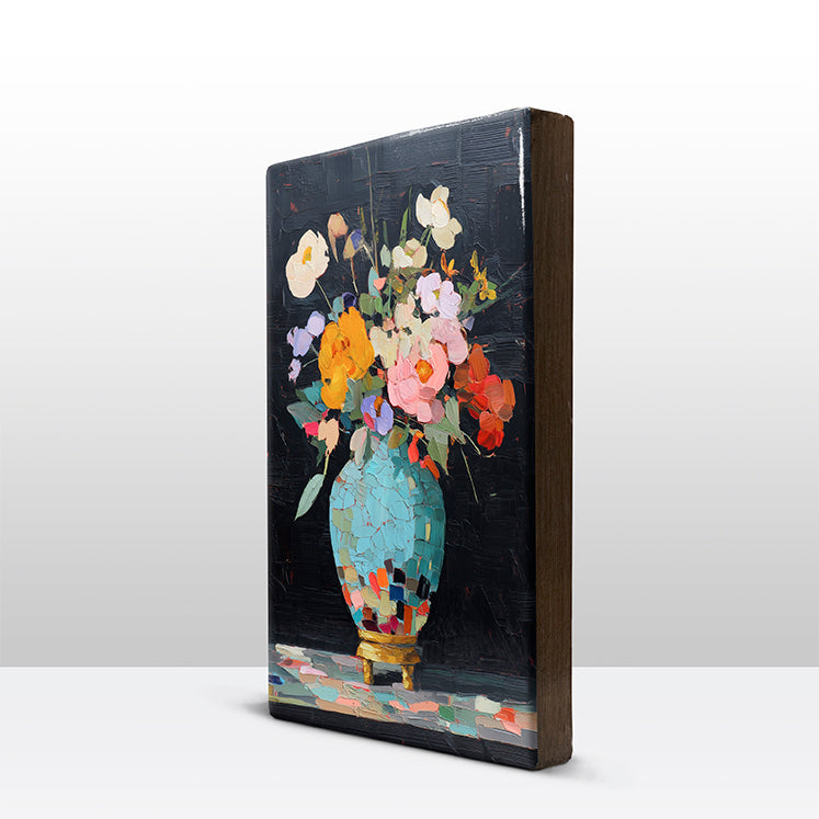 Artchoices exclusive: 231. Stilleven kleurrijke bloemen op een houten paneel(tje) groot