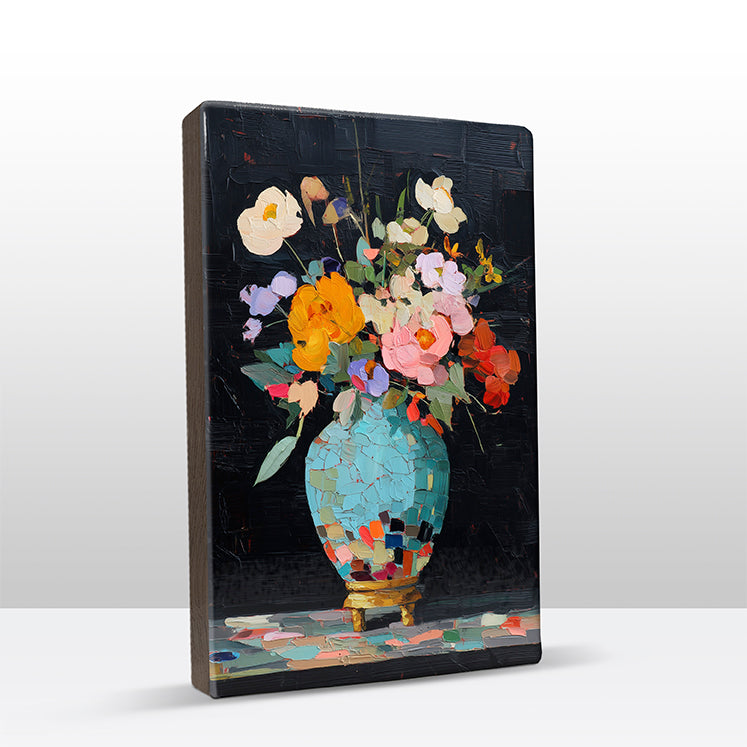 Artchoices exclusive: 231. Stilleven kleurrijke bloemen op een houten paneel(tje) groot