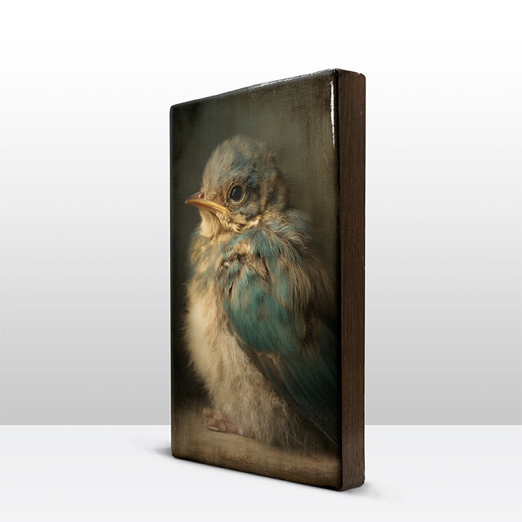 Artchoices exclusive: 232. Schattig baby vogeltje op een houten paneel(tje) klein