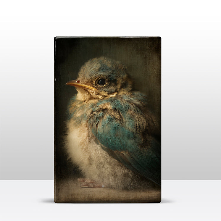 Artchoices exclusive: 232. Schattig baby vogeltje op een houten paneel(tje) klein