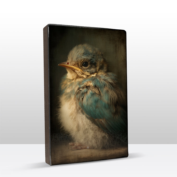 Artchoices exclusive: 232. Schattig baby vogeltje op een houten paneel(tje) klein