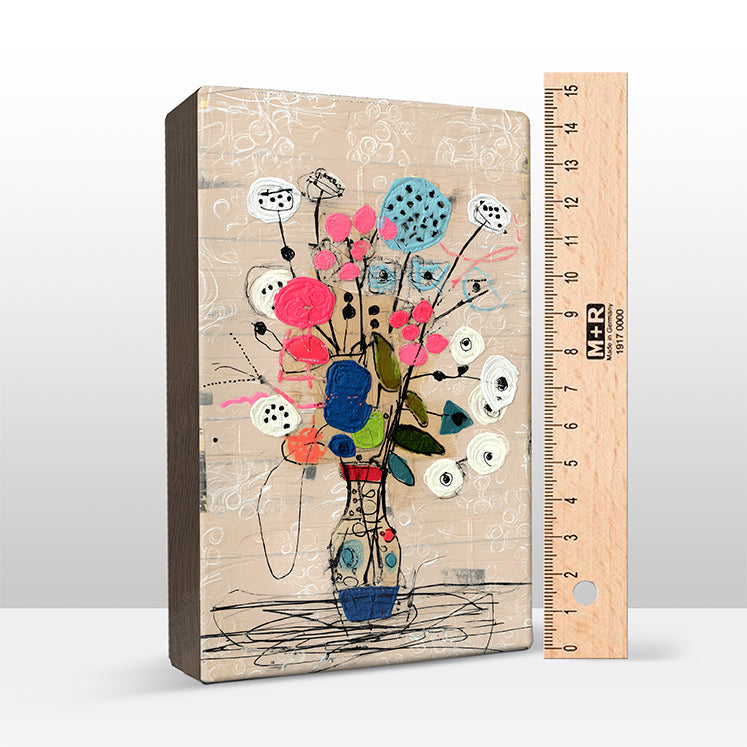 Artchoices exclusive: 236. Stilleven bloemen boeket op een houten paneel(tje) klein