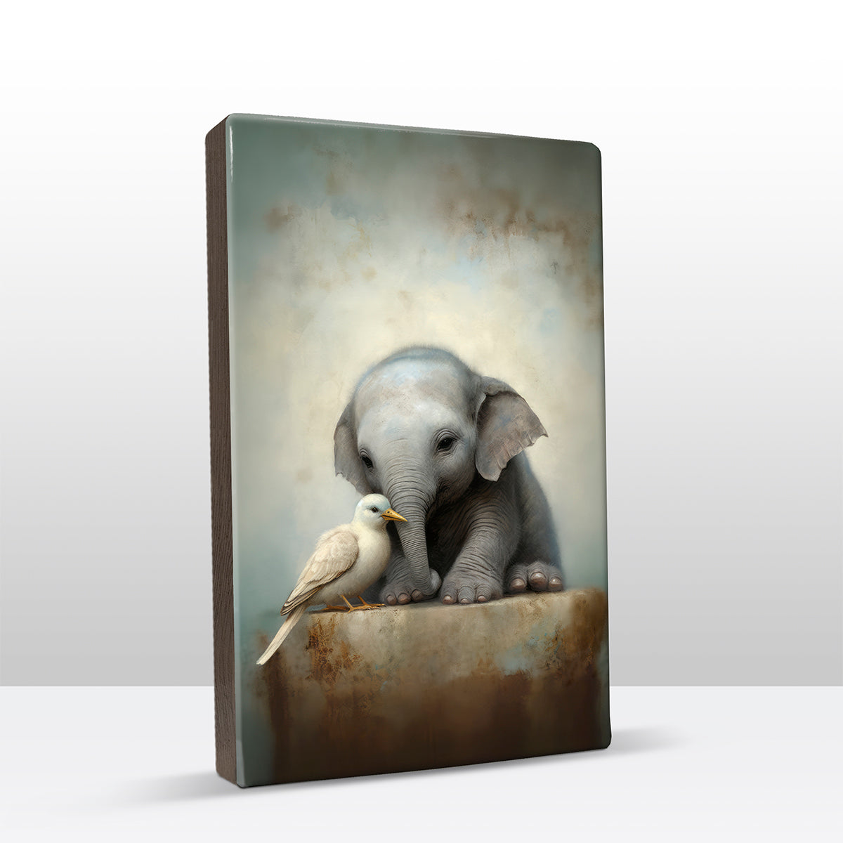 Artchoices exclusive: 021. Cute baby olifant op houten paneel(tje)