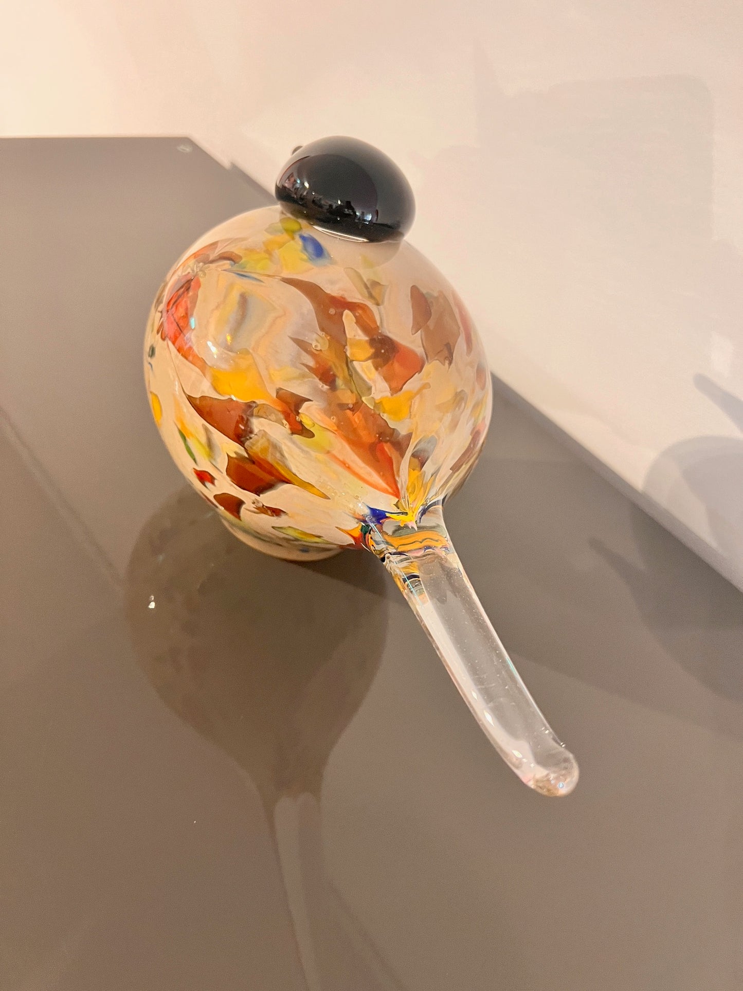 Glazen Vogel Sculptuur – Handgemaakt Kunstobject met Kleurrijk Abstract Design