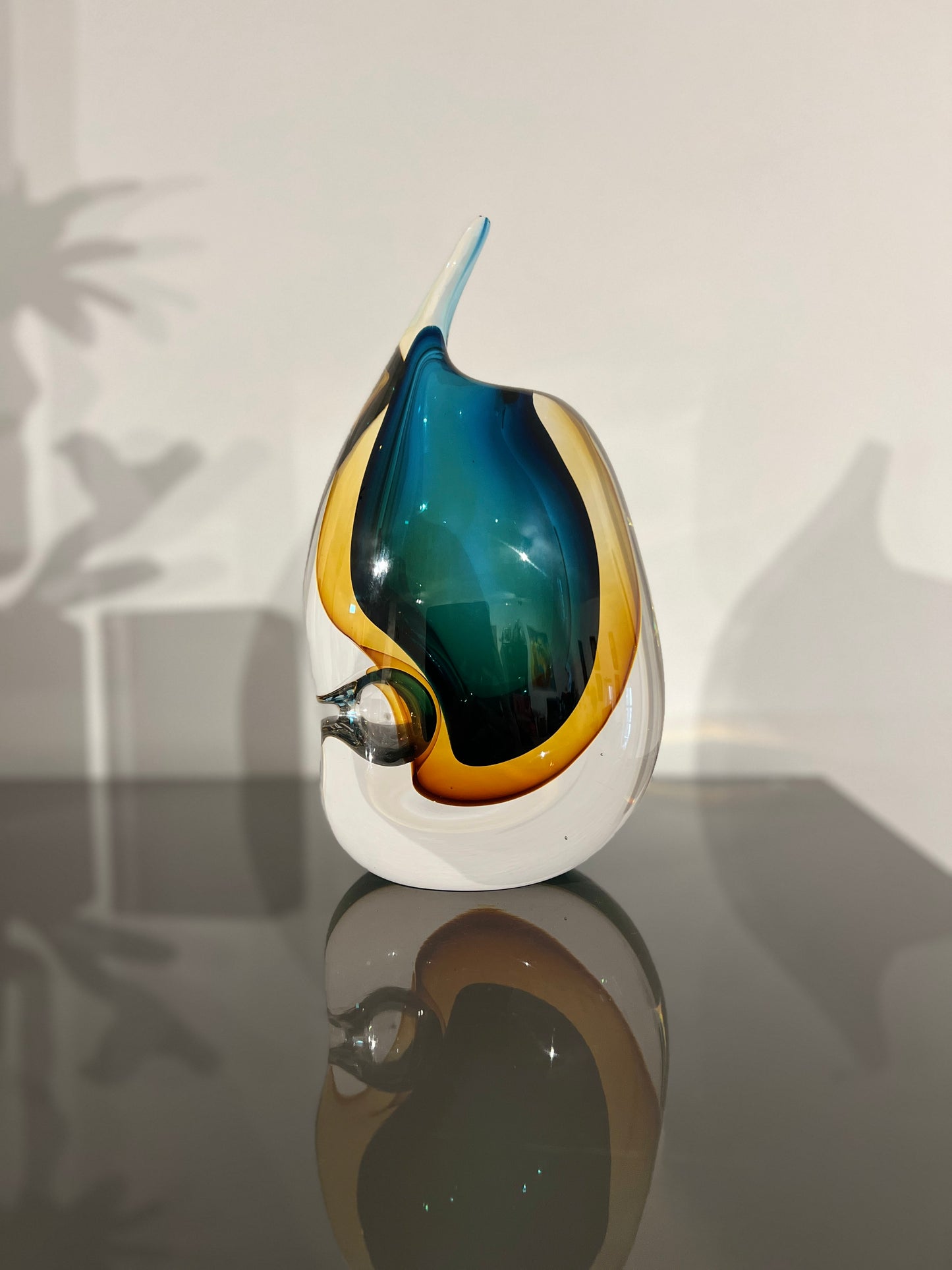 Glaskunst object – amber & oceaanblauw