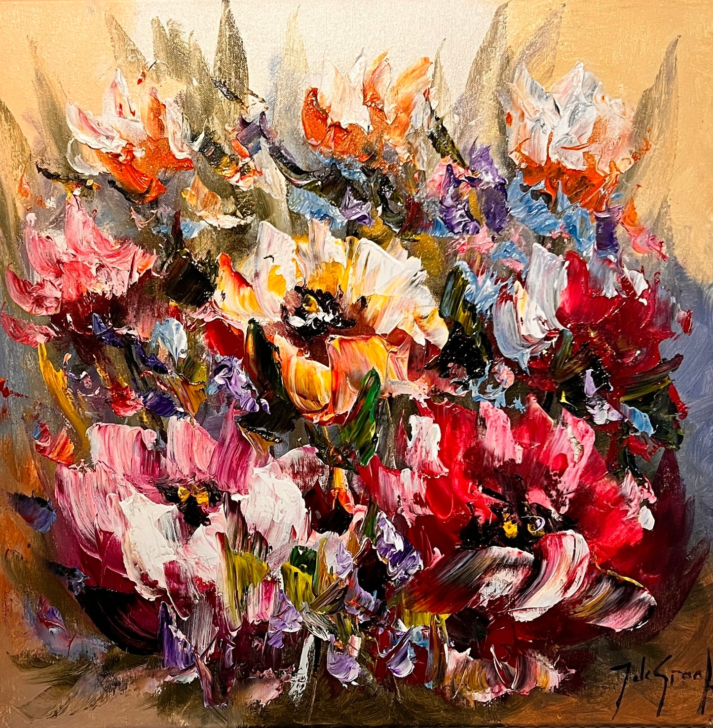 Schilderij – uitbundige bloemen in expressieve stijl