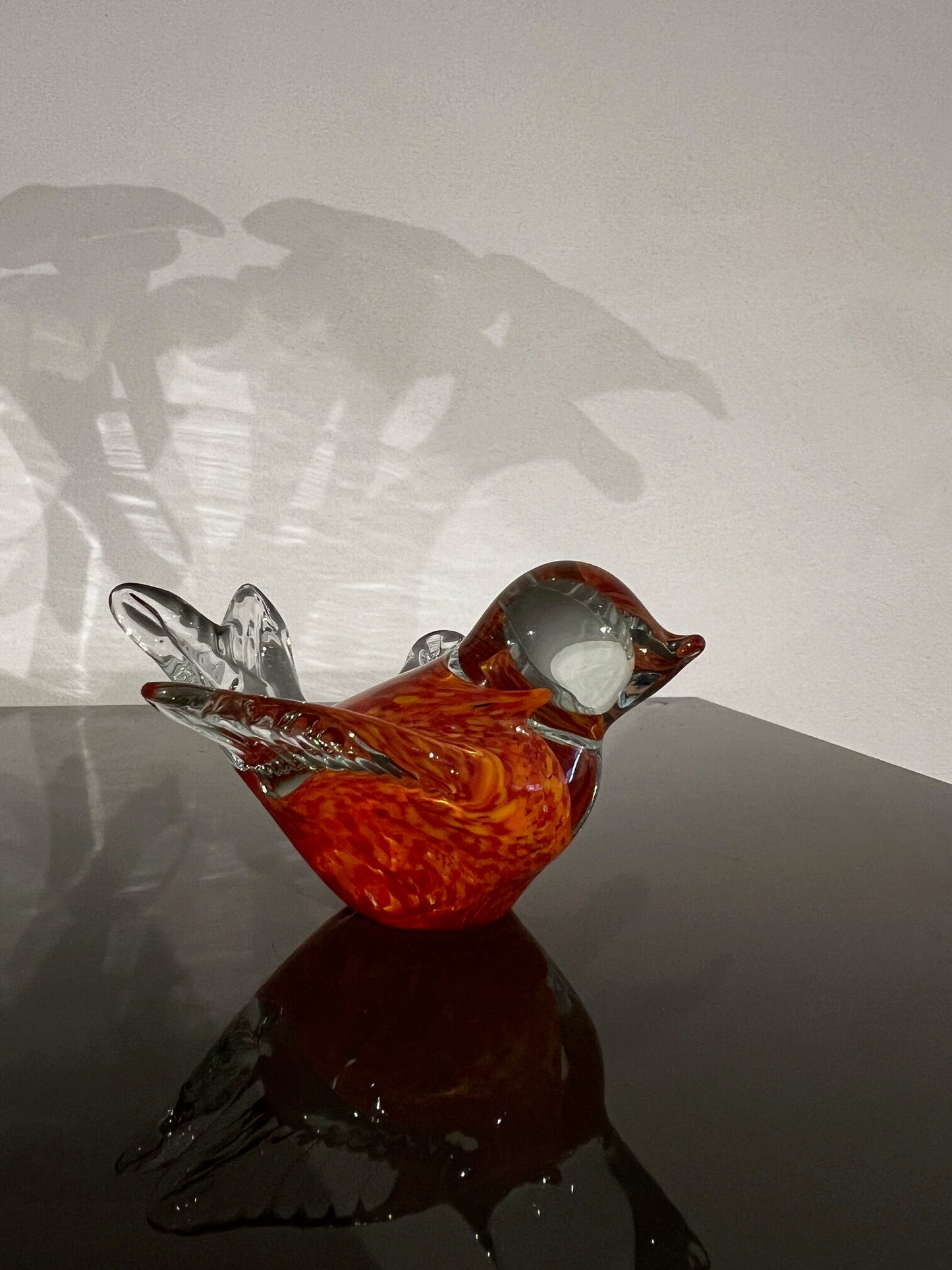 Glaskunst, oranje/rood vogeltje