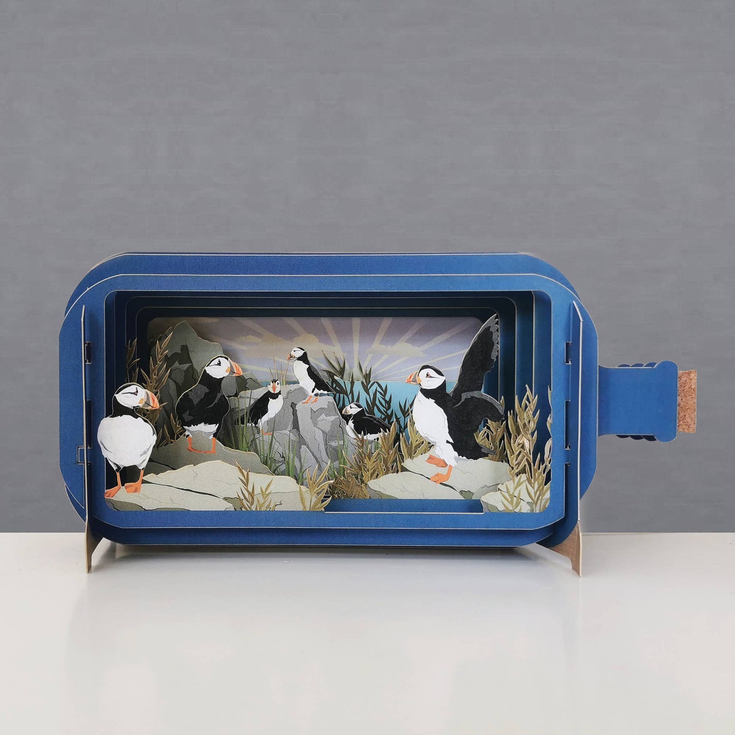 Puffin Pop-upkaart met bericht in een fles