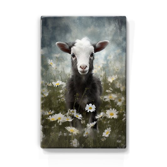 Artchoices exclusive: 103. Baby geitje in weide met madeliefjes 3 op houten paneel(tje) klein