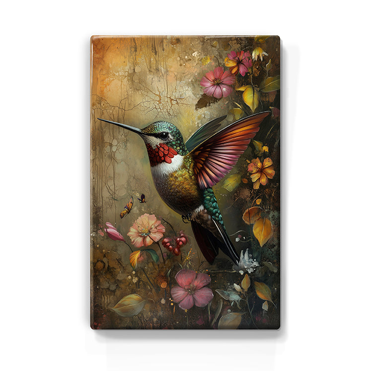 Artchoices exclusive: 114. Kolibrie met bloemen 2 op houten paneel(tje) klein