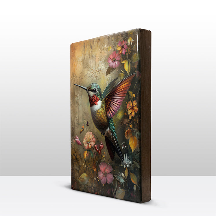 Artchoices exclusive: 114. Kolibrie met bloemen 2 op houten paneel(tje) klein