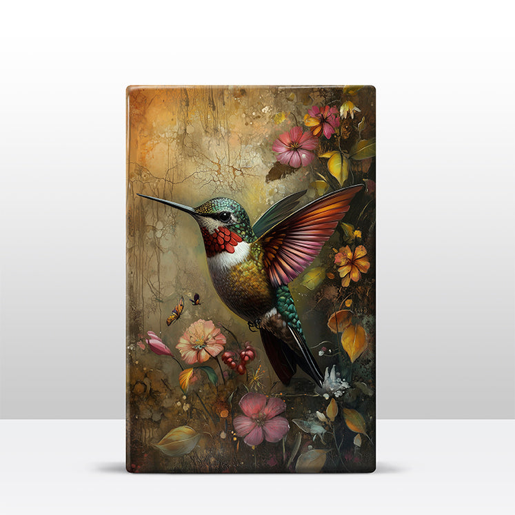 Artchoices exclusive: 114. Kolibrie met bloemen 2 op houten paneel(tje) klein