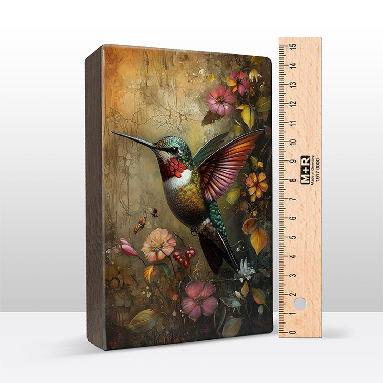 Artchoices exclusive: 114. Kolibrie met bloemen 2 op houten paneel(tje) klein