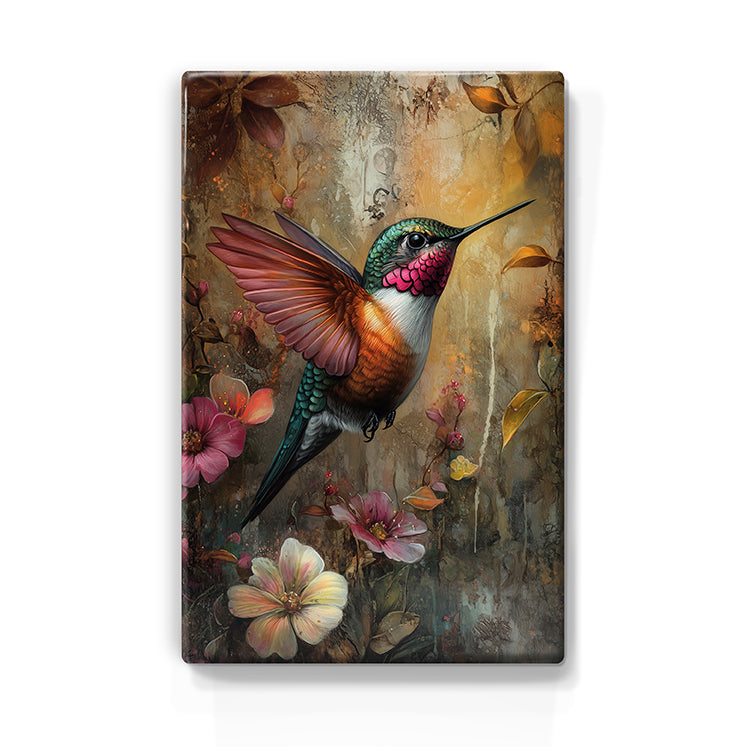 Artchoices exclusive: 115. Kolibrie met bloemen op houten paneel(tje) groot