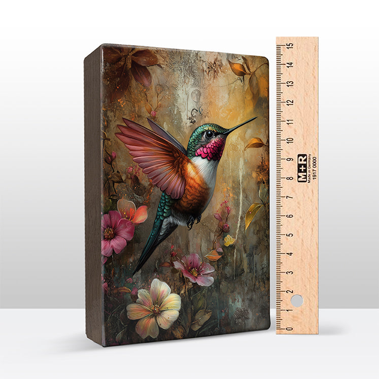 Artchoices exclusive: 115. Kolibrie met bloemen op houten paneel(tje) groot