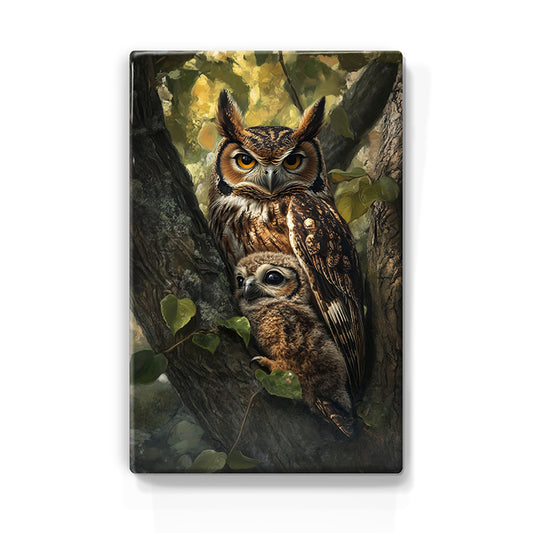 Artchoices exclusive: 117. Uil met kleintje op houten paneel(tje) klein