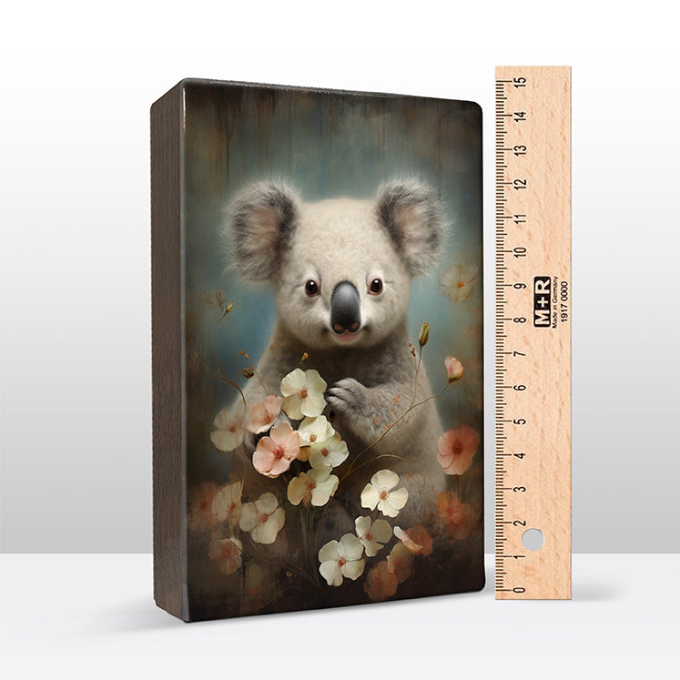 Artchoices exclusive: 141. Schattige koala met bloemen op houten paneel(tje) groot
