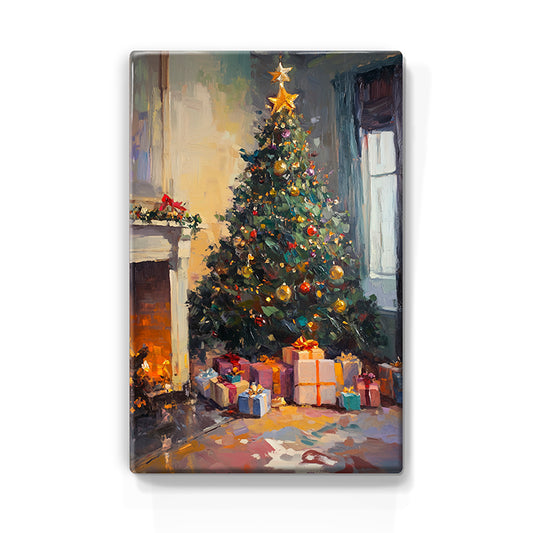 Artchoices exclusive: 150. Kerstboom met cadeautjes op houten paneel(tje) klein