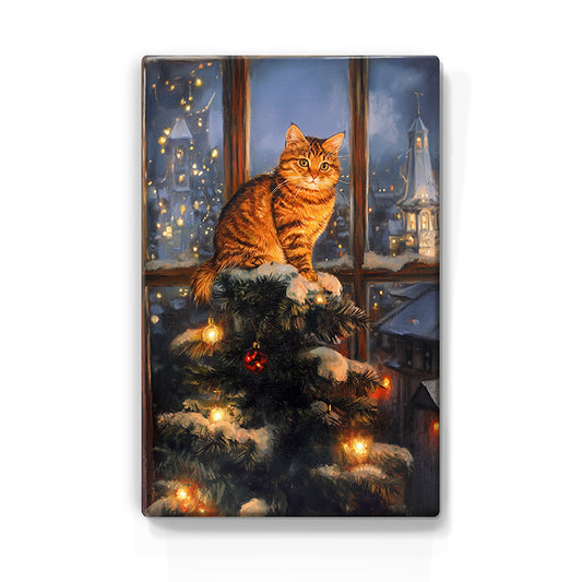 Artchoices exclusive: 153. Kerstboom met kat in de top 3 op houten paneel(tje) klein