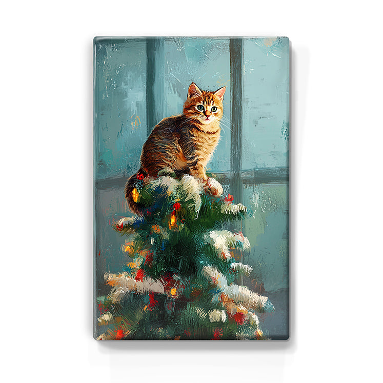 Artchoices exclusive: 154. Kerstboom met kat in de top 4 op houten paneel(tje) klein