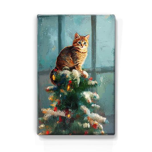 Artchoices exclusive: 154. Kerstboom met kat in de top 4 op houten paneel(tje) klein