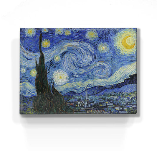 160. The starry night - Vincent van Gogh op houten paneel(tje) klein