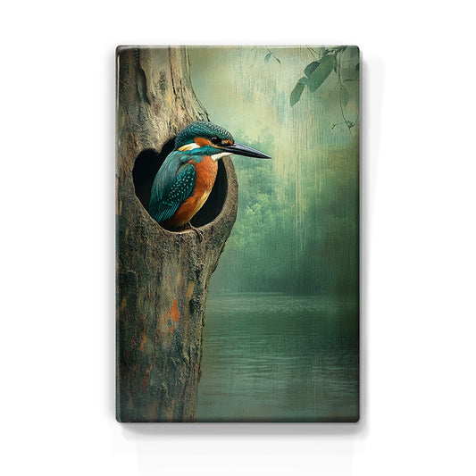 Artchoices exclusive: 188. Ijvogel bij het water op houten paneel(tje) groot