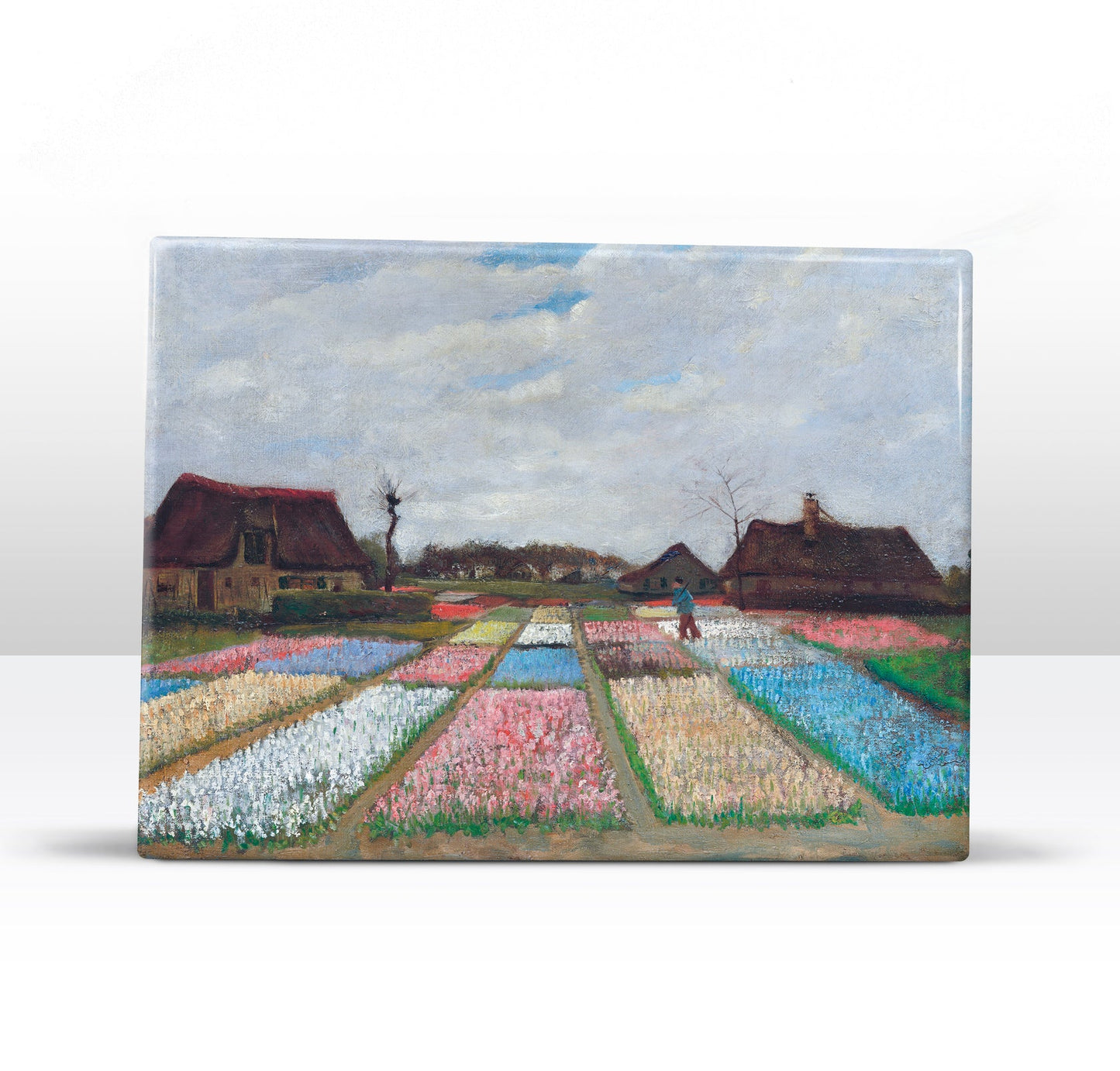 202. Bloembedden in Holland - Vincent van Gogh op houten paneel(tje) groot