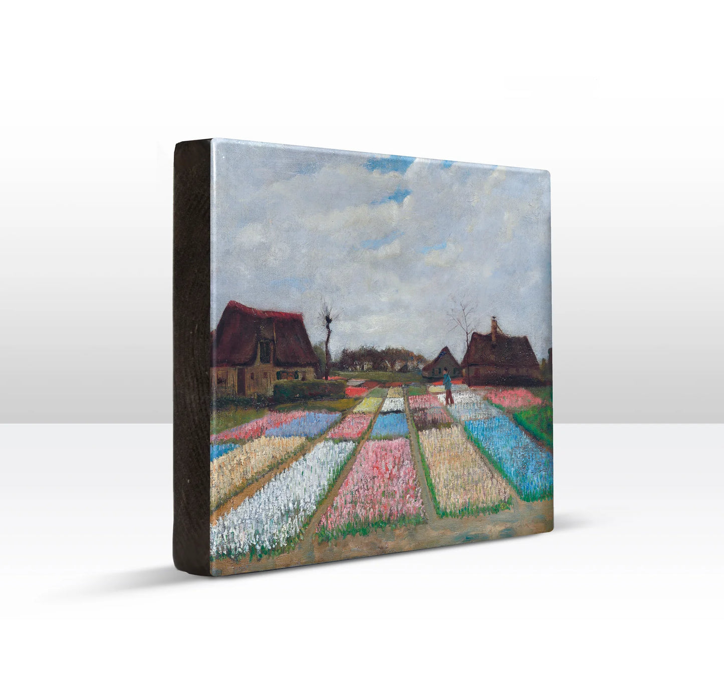 202. Bloembedden in Holland - Vincent van Gogh op houten paneel(tje) groot