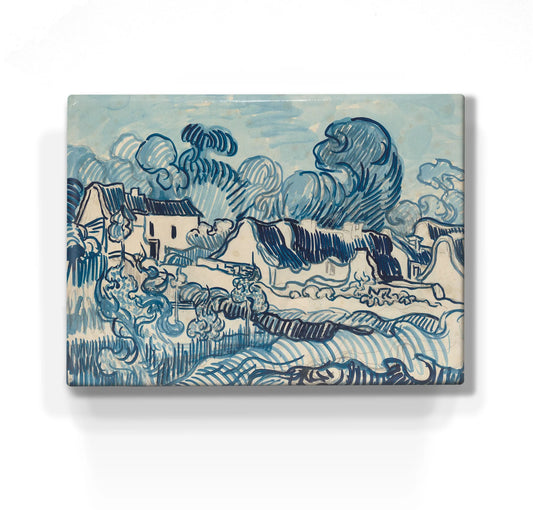 203. Landschap met huizen - Vincent van Gogh op houten paneel(tje) klein
