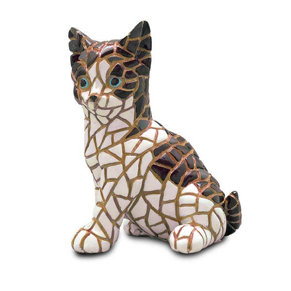 Mozaïek kattenfiguur - zwart wit - 6 cm