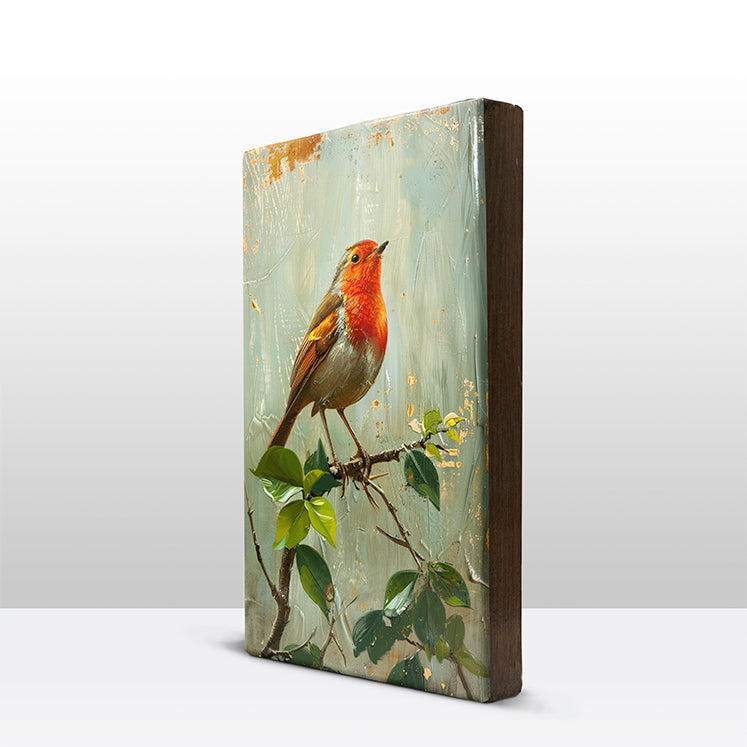 Artchoices exclusive: 214. Roodborstje op een tak op houten paneel(tje) klein
