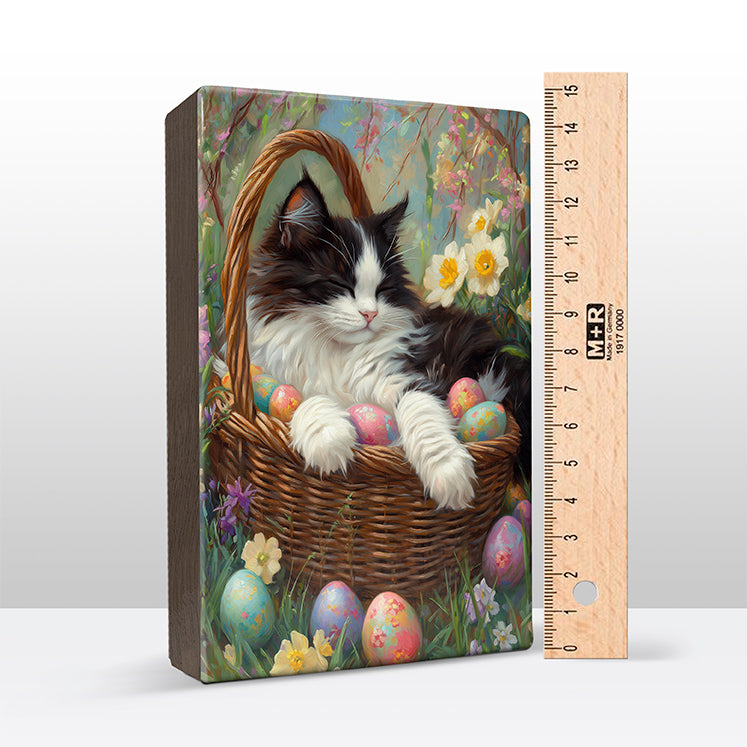 Artchoices exclusive: 222. Kat in een rieten mandje op houten paneel(tje) klein