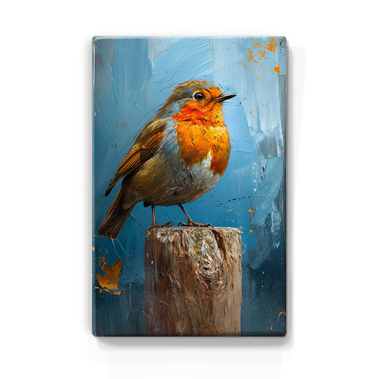 Artchoices exclusive: 229. Roodborstje met blauwe achtergrond op houten paneel(tje) klein